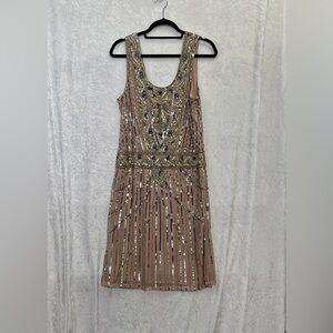 Glamorous Sequin Embellished Mini Dress in Gold and Tan